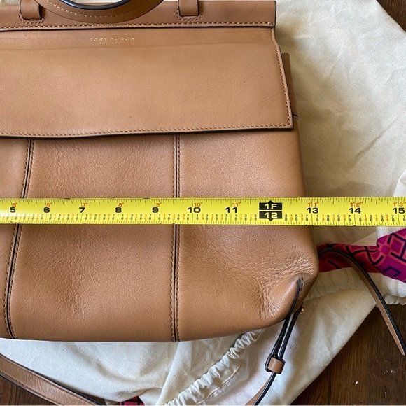 Tory Burch Classic Block-T Structured Leather Flap Closure Satchel Crossbody - Picture 9 of 16